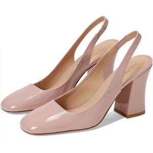 New Stuart Weitzman Curveblock 85 Patent Slingback Pumps 8.5